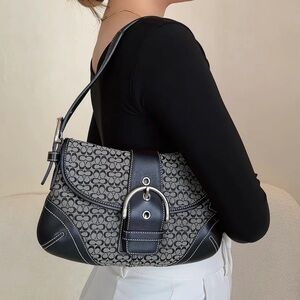Coach Elegant Black and Gray Designer Shoulder Bag